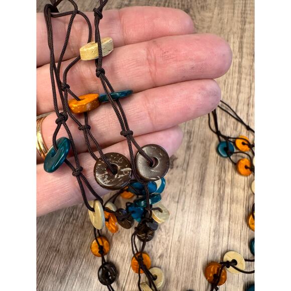 Beaded Necklace with Rocks Blue Orange Beige Brown Boho Necklace New Fast Ship - Picture 4 of 6